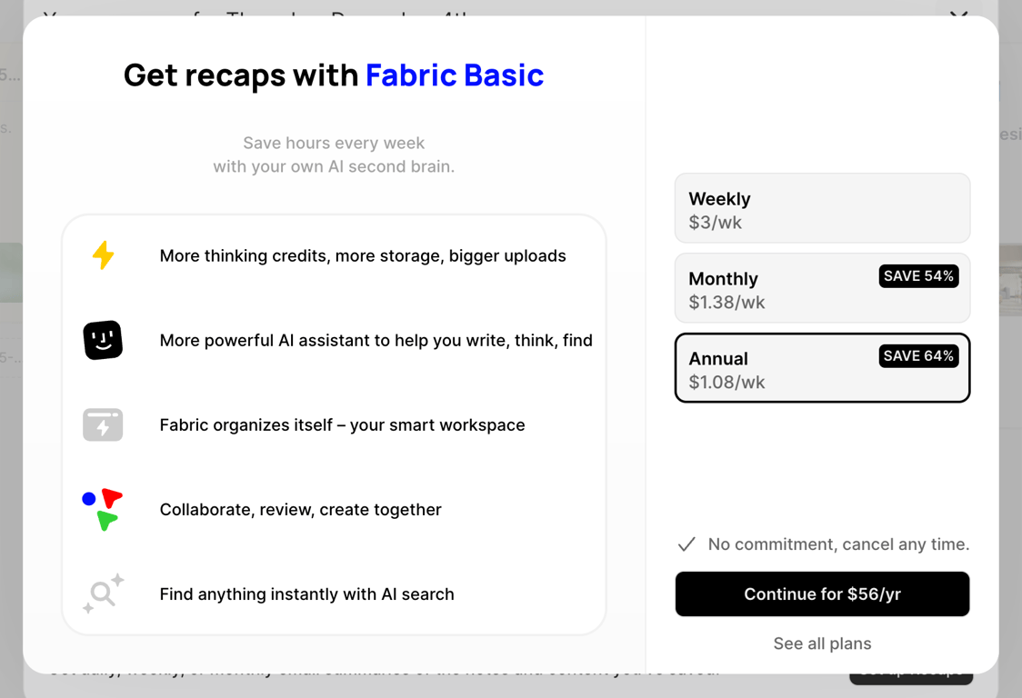 Fabric — Pricing section component