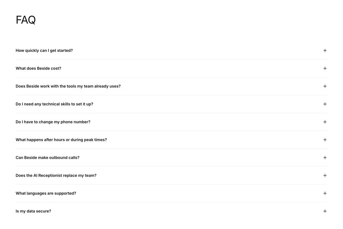 Beside — FAQ component