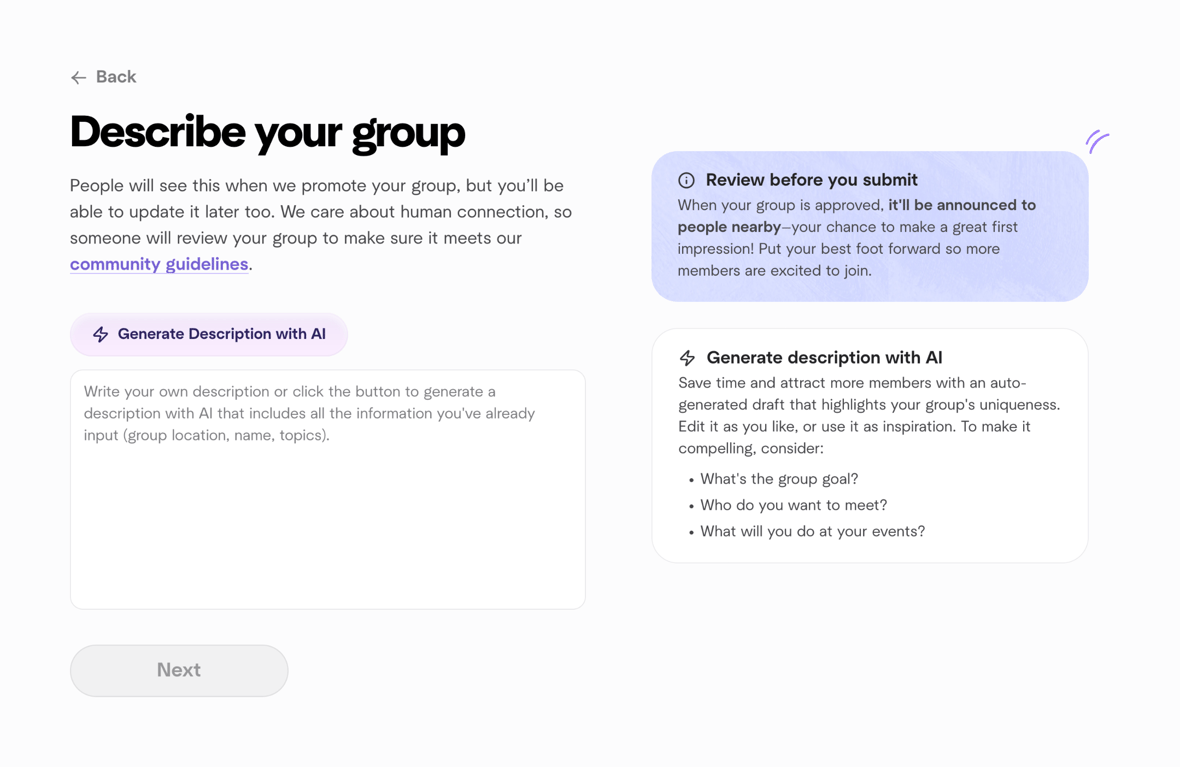 Meetup — Artificial intelligence component