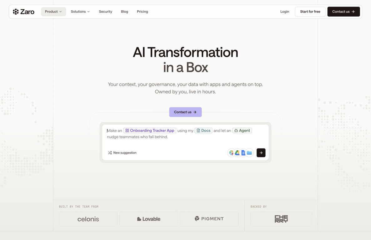 Zaro — Header component