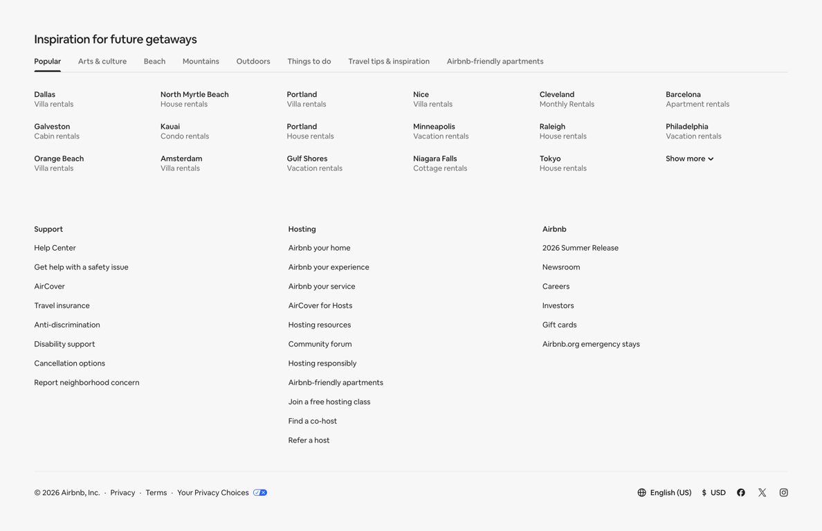 Airbnb — Footer component