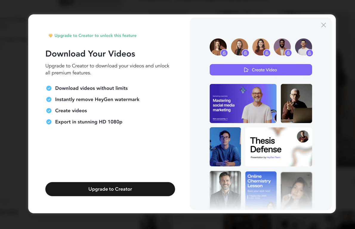 HeyGen — Modal component