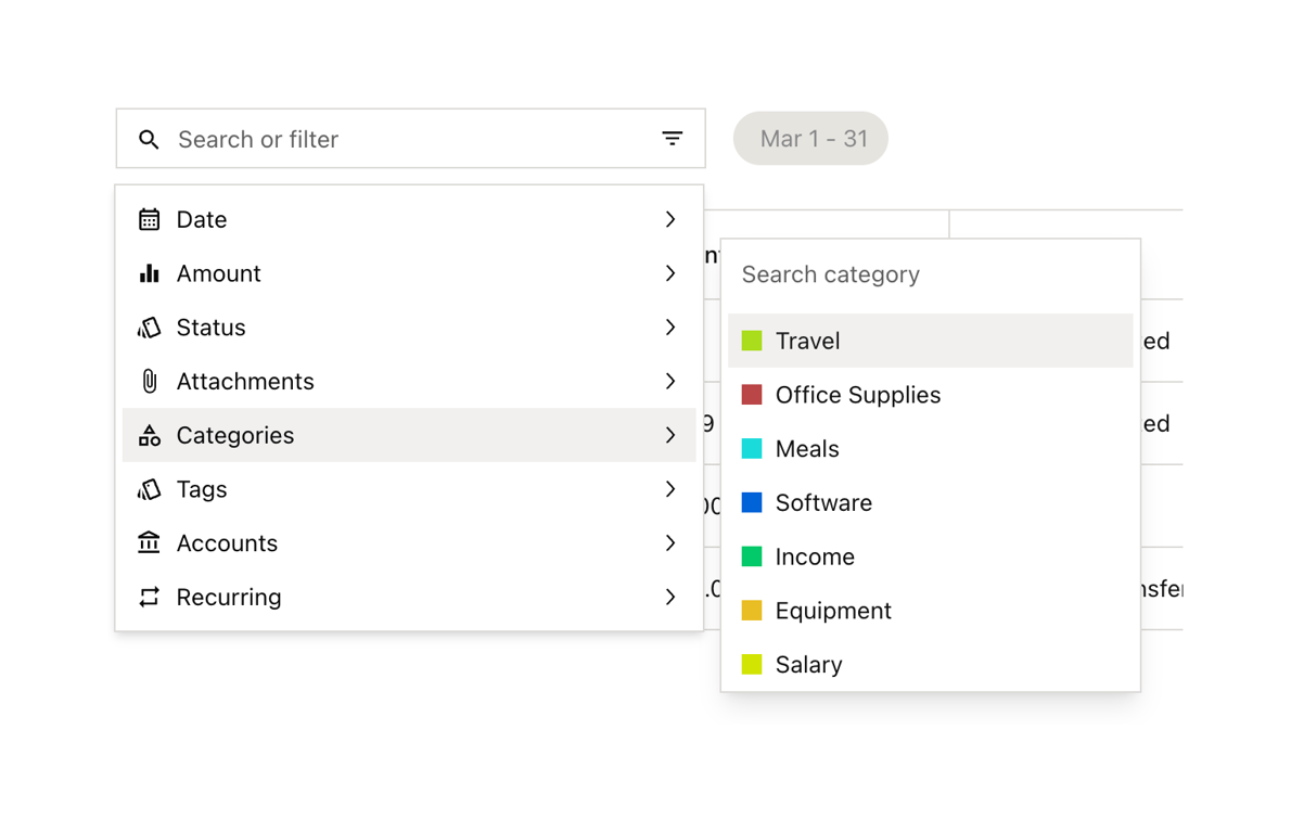 Midday — Sorting & filtering component