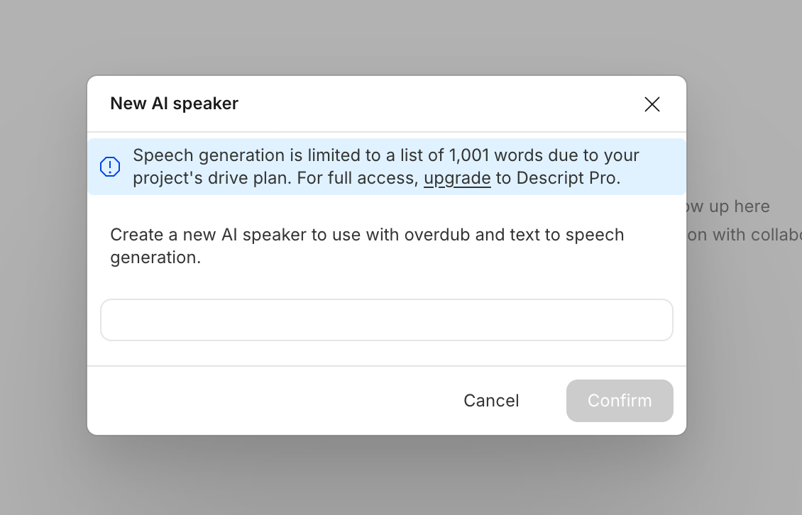 Descript — Upgrade your plan component