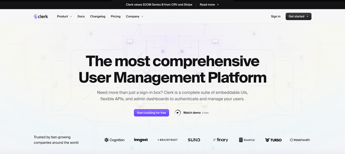 Clerk
				hero section ui component
