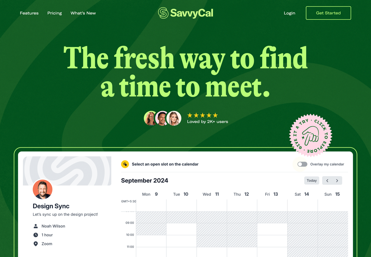 SavvyCal
				hero section ui component