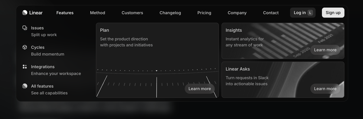 Linear
				flyout menu ui component
