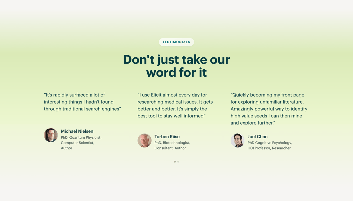 Elicit
				testimonial ui component
