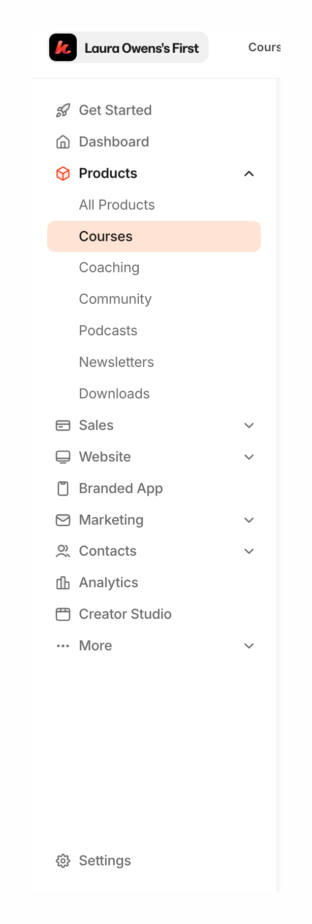 Kajabi
				vertical navigation ui component