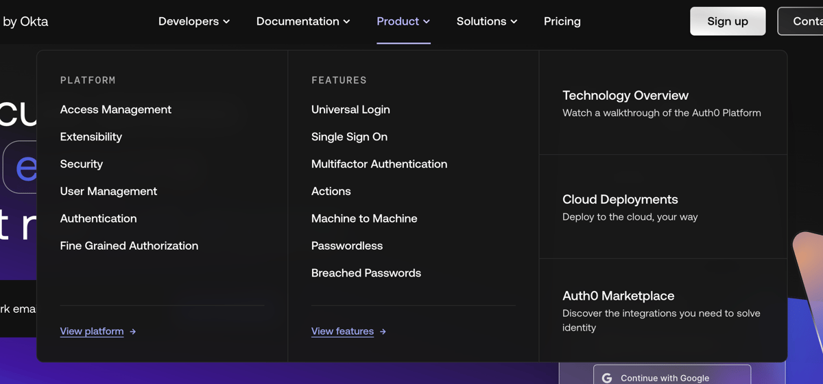 Auth0
				flyout menu ui component