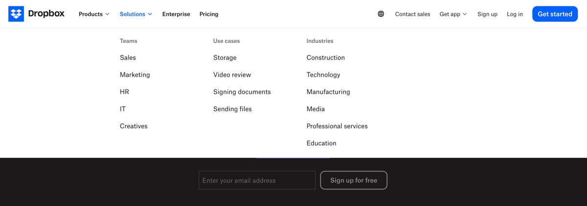 Dropbox
				flyout menu ui component