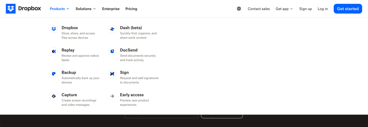 Dropbox
				flyout menu ui component