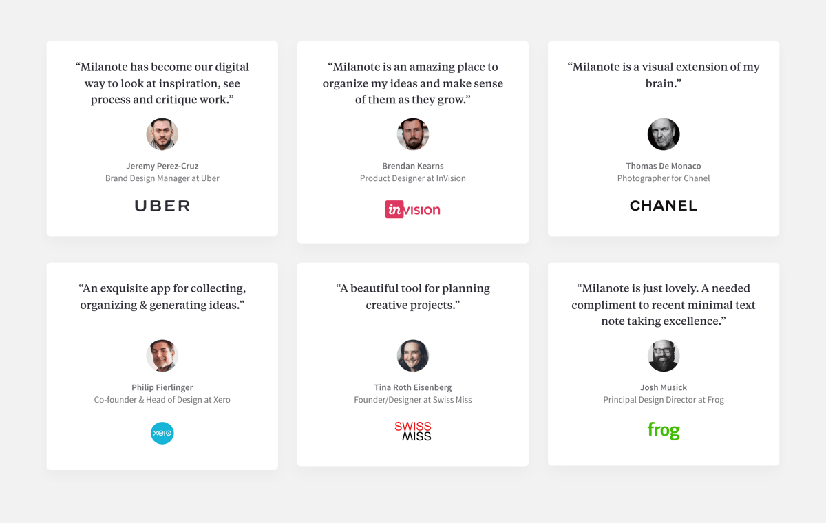 Milanote
				testimonial ui component