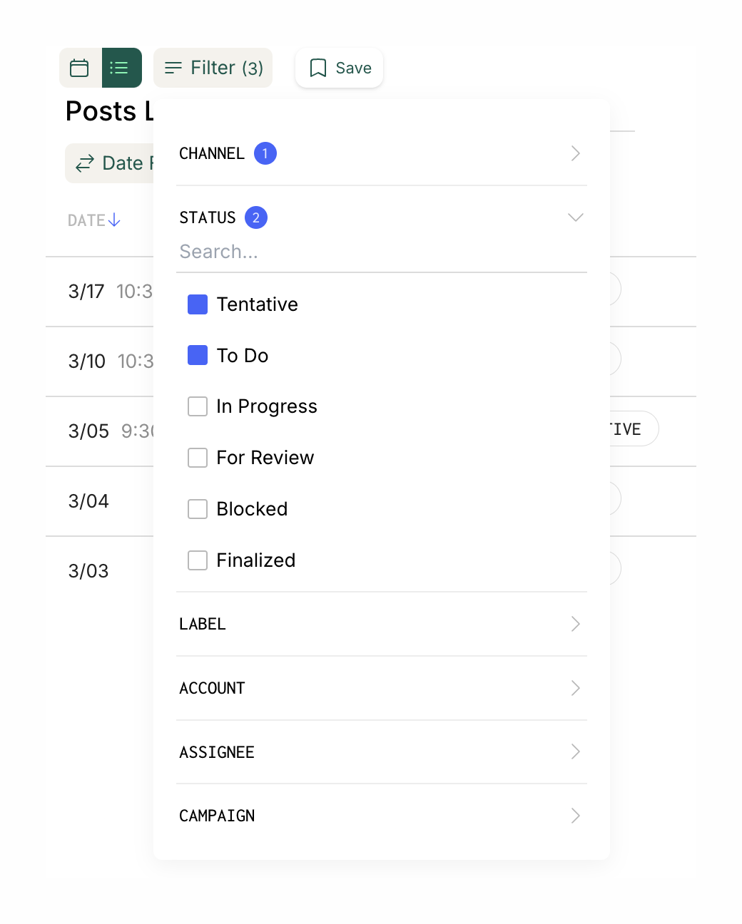 Assembly
				sorting & filtering ui component