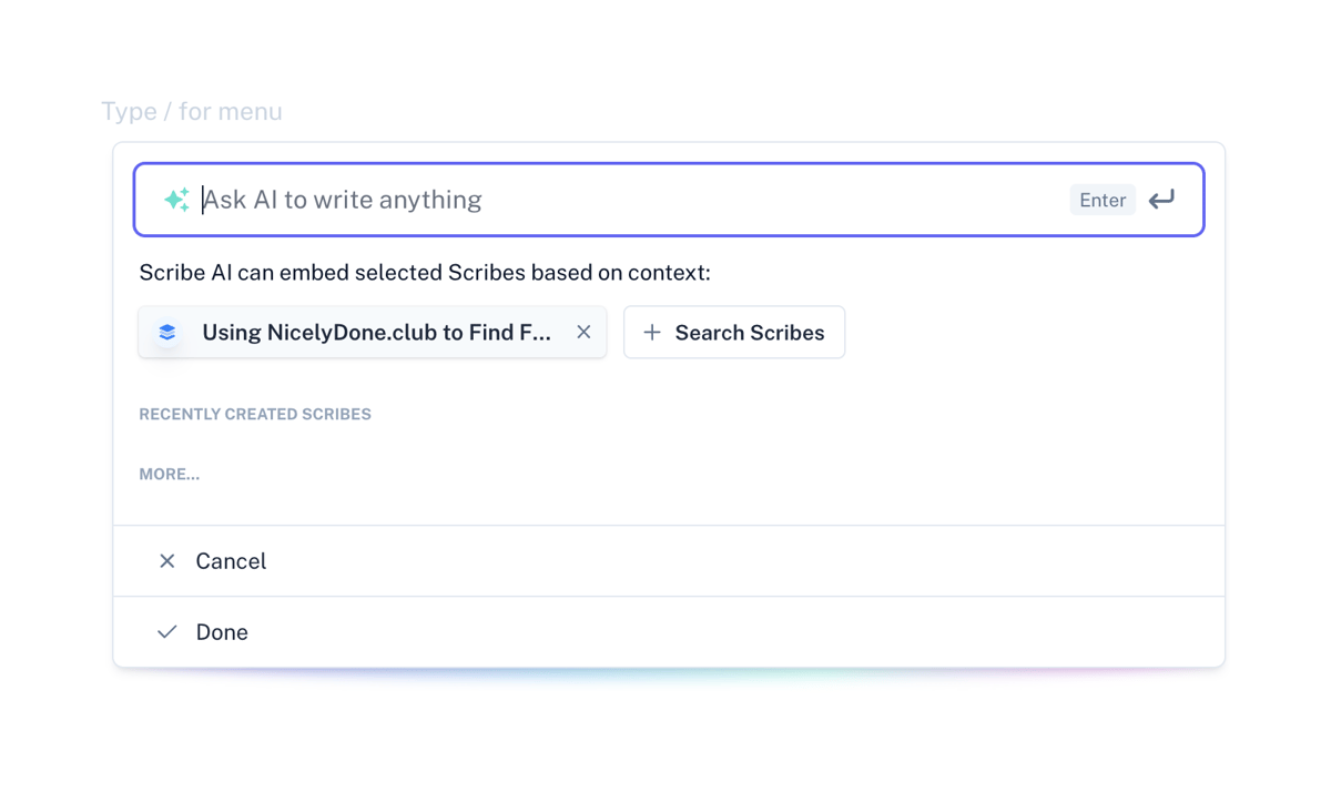 Scribe
				artificial intelligence ui component