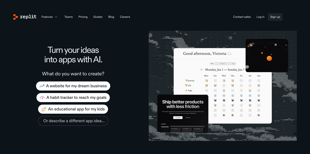 Replit
				hero section ui component