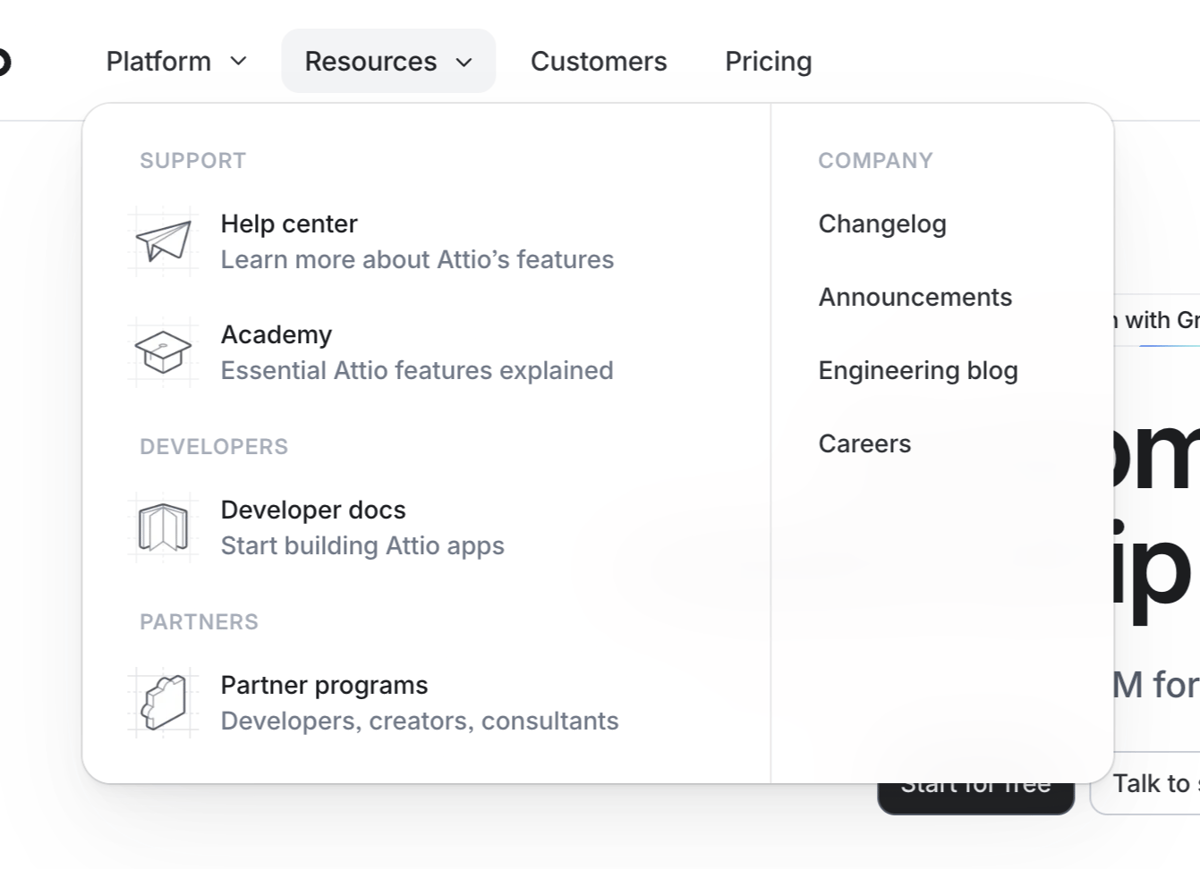 Attio
				flyout menu ui component
