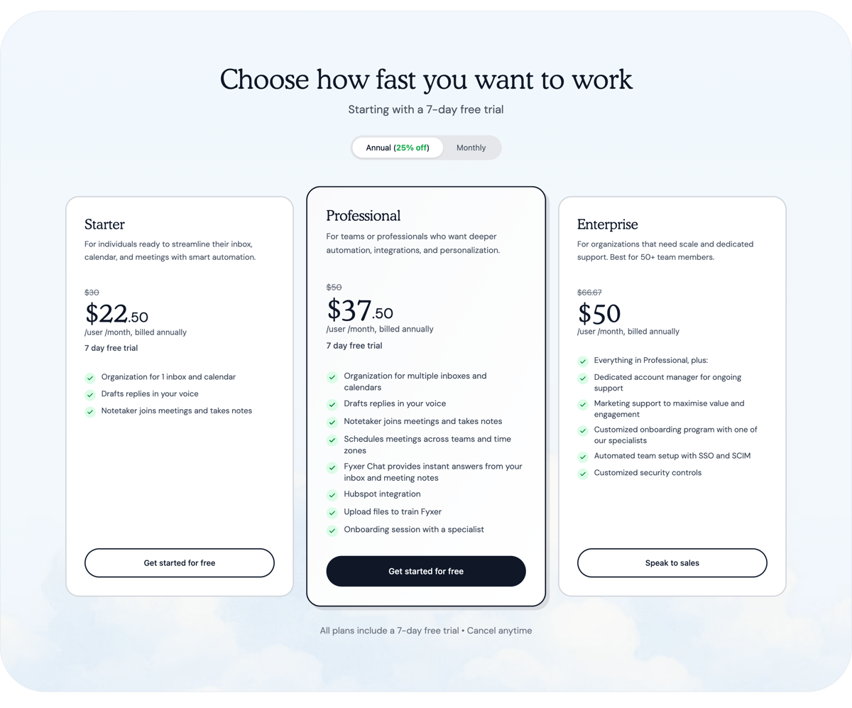 Fyxer
				pricing section ui component