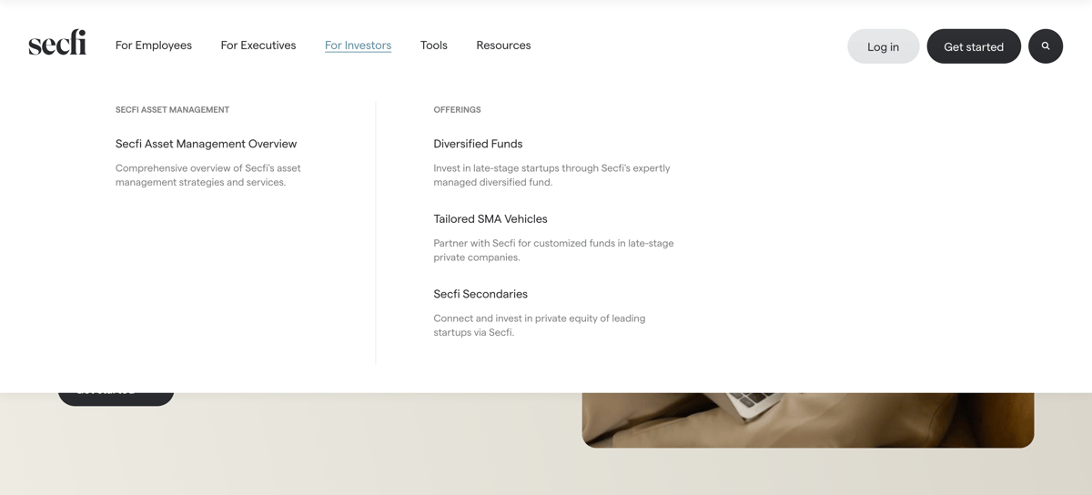 Secfi
				flyout menu ui component