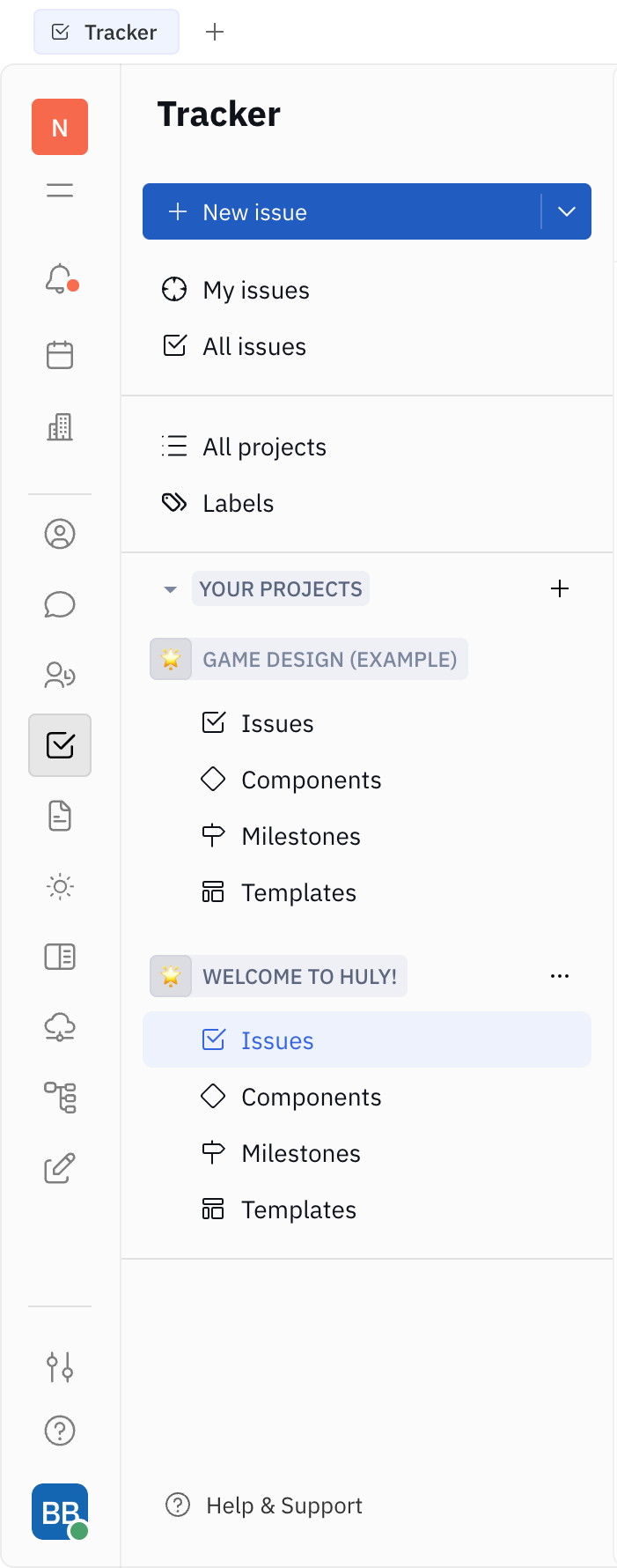 Huly
				vertical navigation ui component