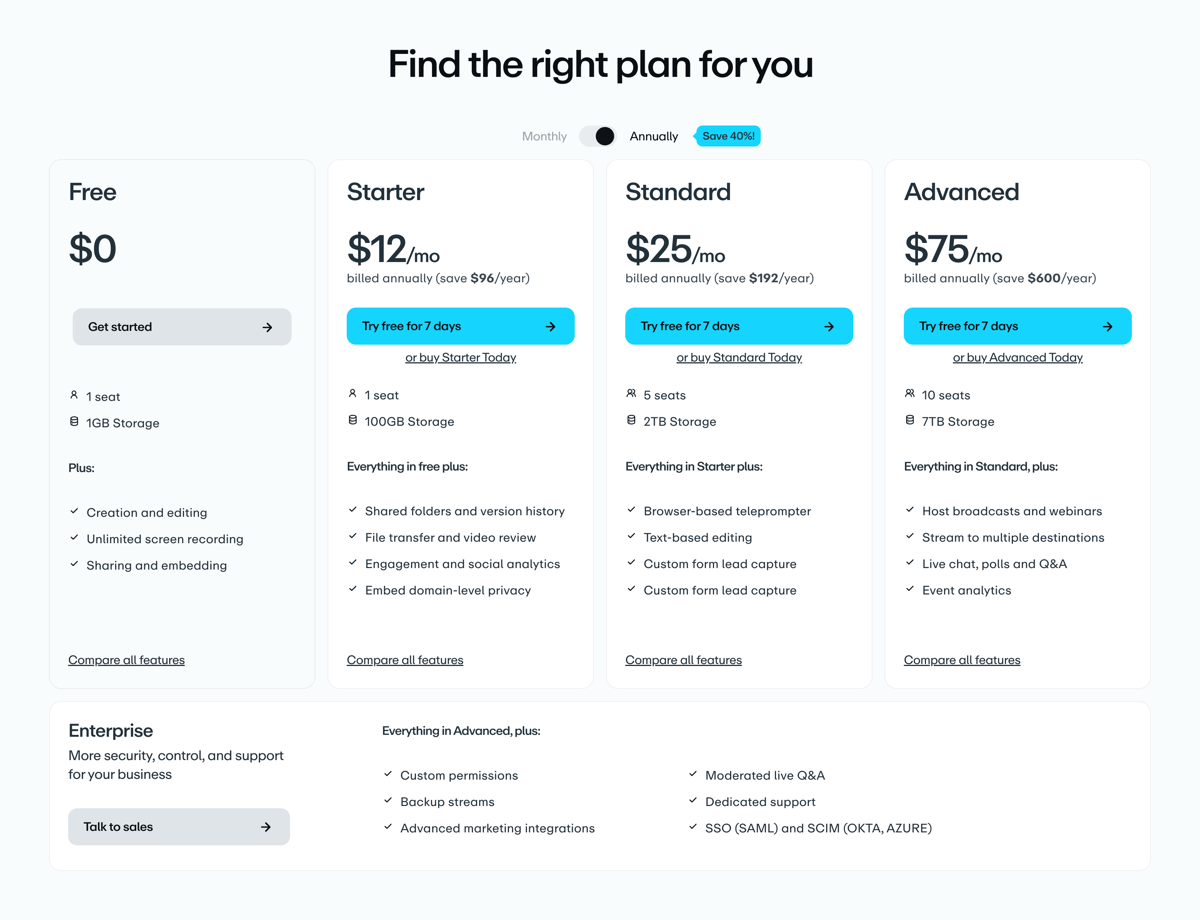 Vimeo
				pricing section ui component