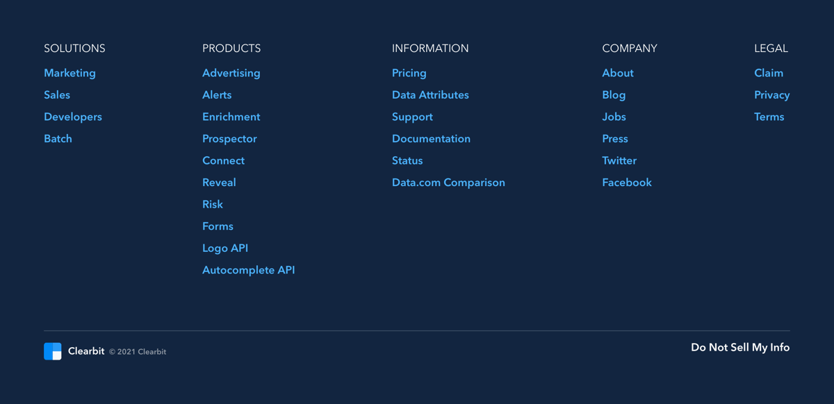 Clearbit
				footer ui component
