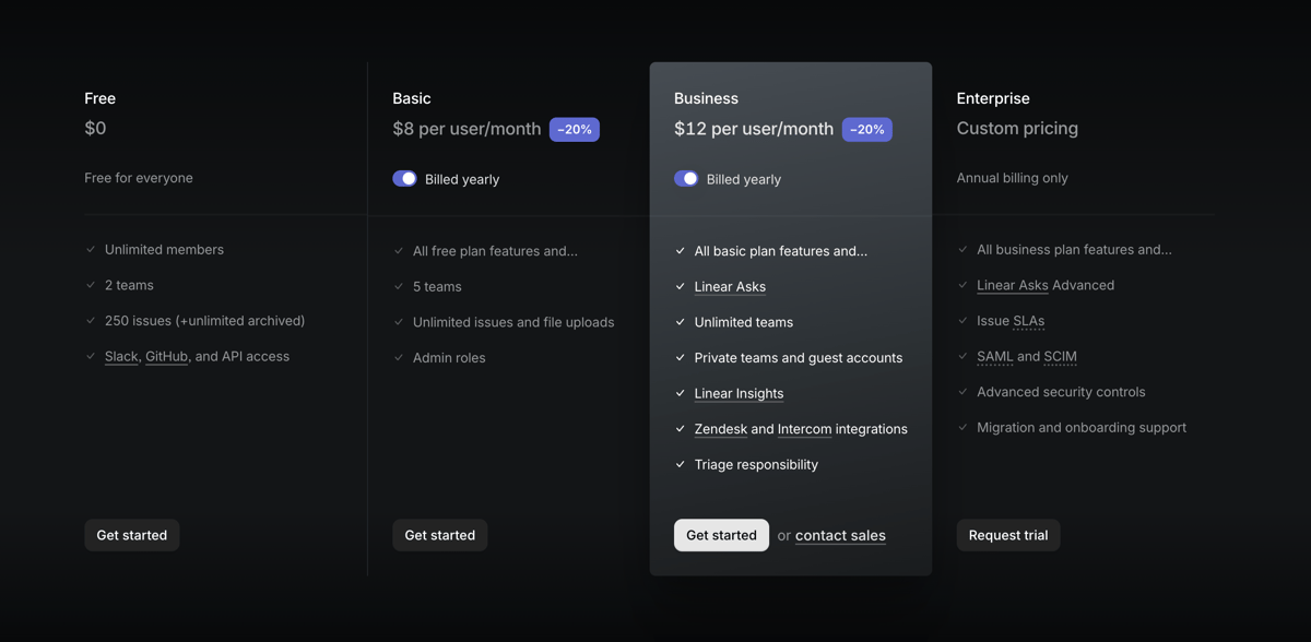 Linear
				pricing section ui component