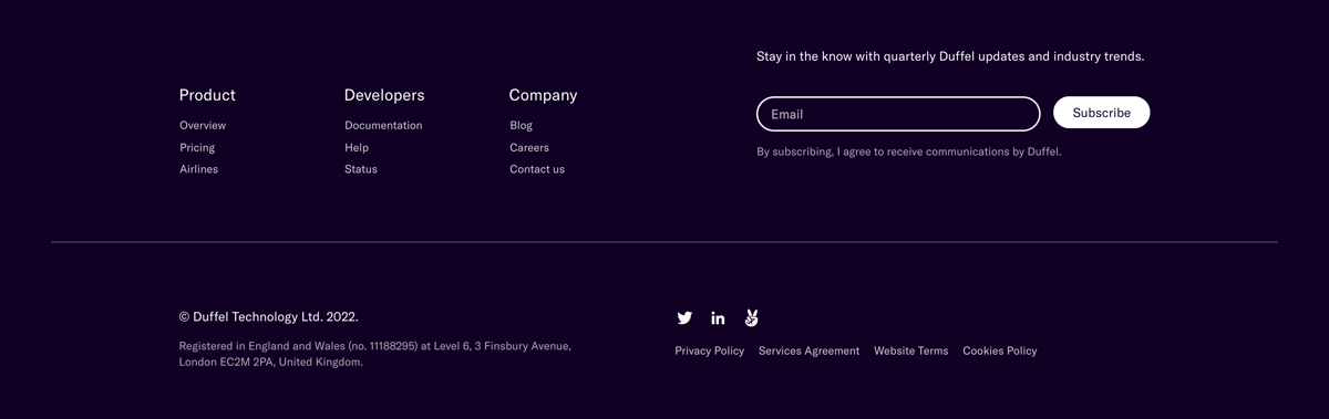 Duffel
				footer ui component