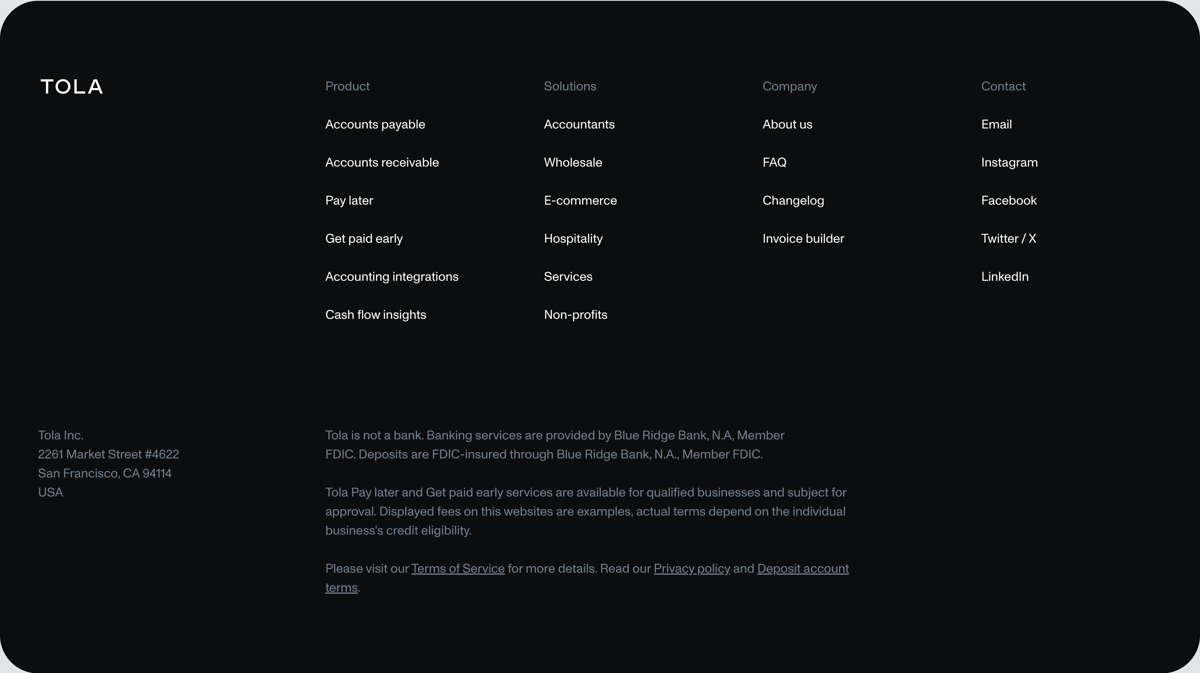 Tola
				footer ui component