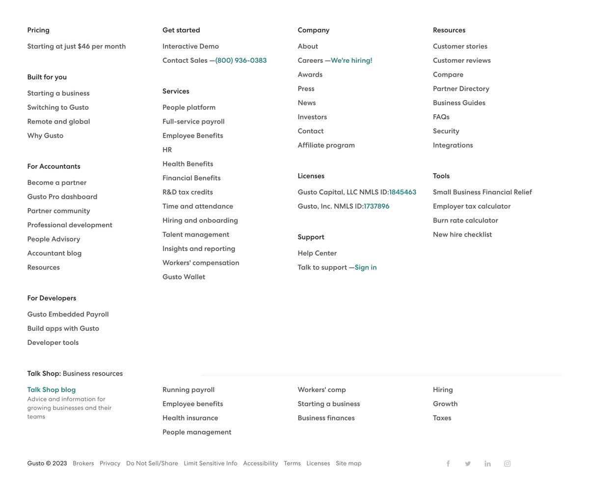 Gusto
				footer ui component