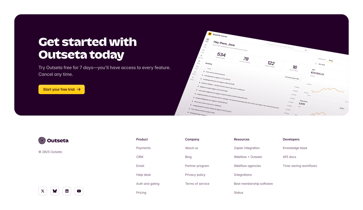 Outseta
				footer ui component