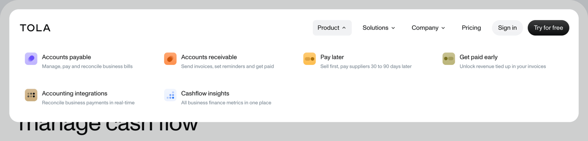 Tola
				dropdown menu ui component