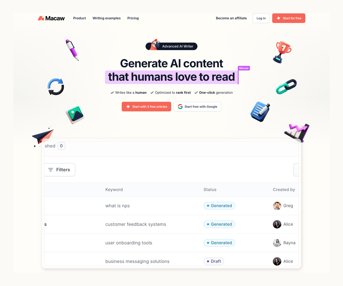 Macaw
				hero section ui component