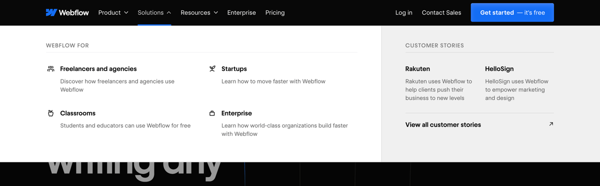 Webflow
				flyout menu ui component