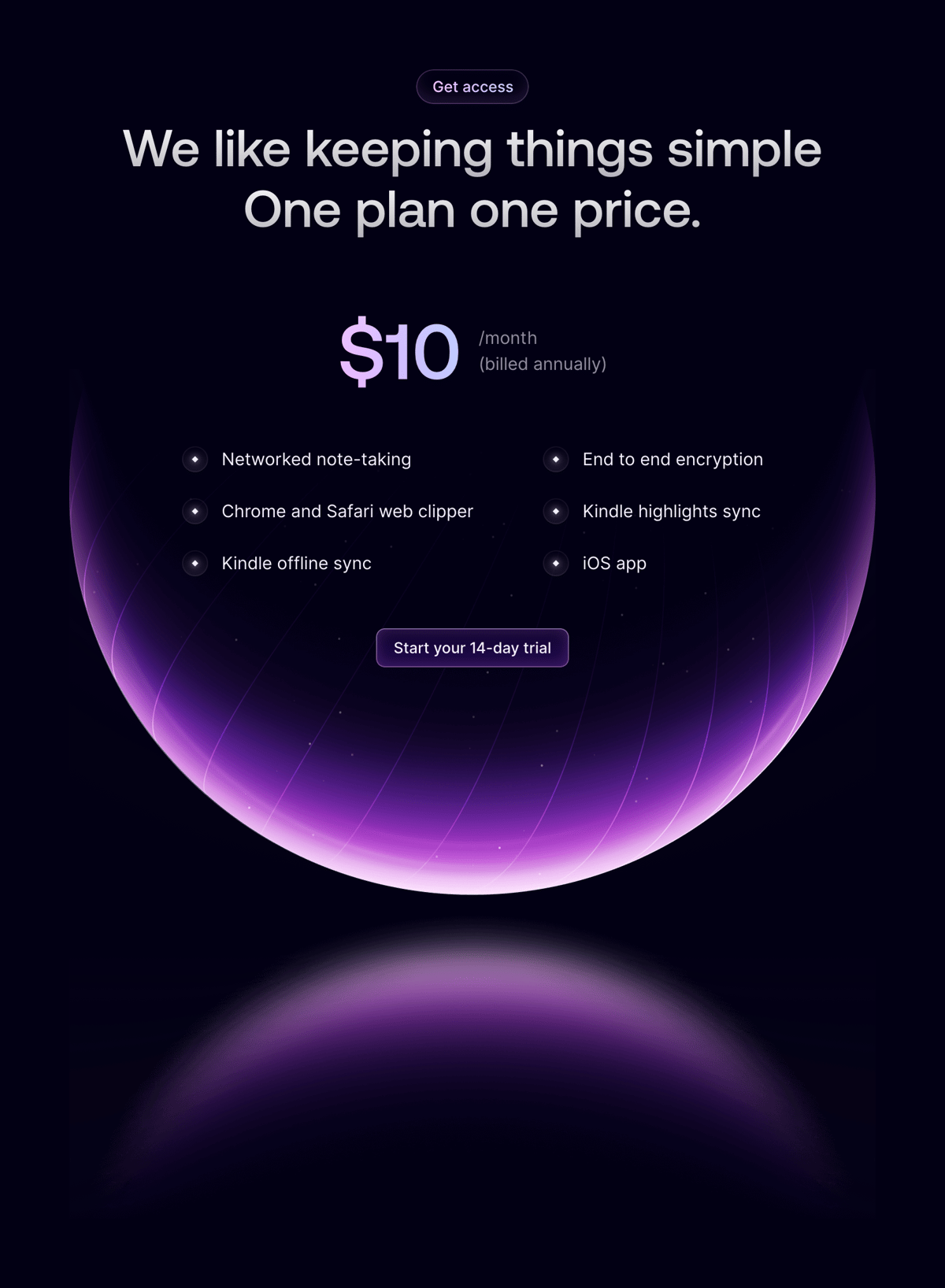 Reflect
				pricing section ui component