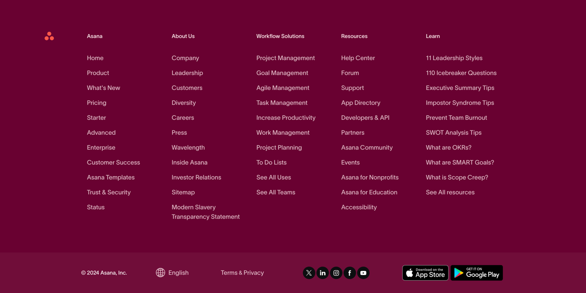Asana
				footer ui component