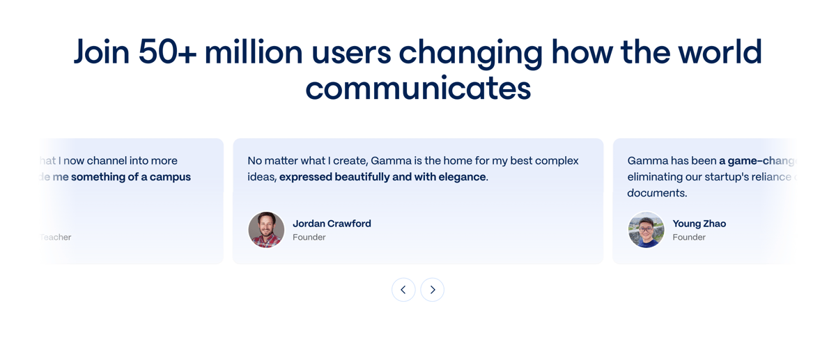 Gamma
				testimonial ui component