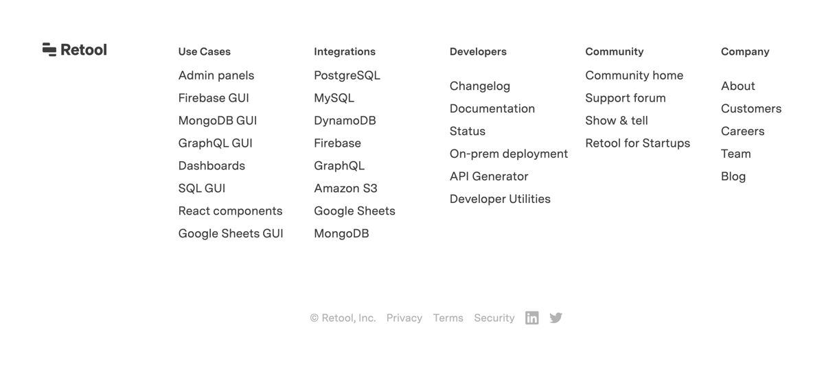 Retool
				footer ui component