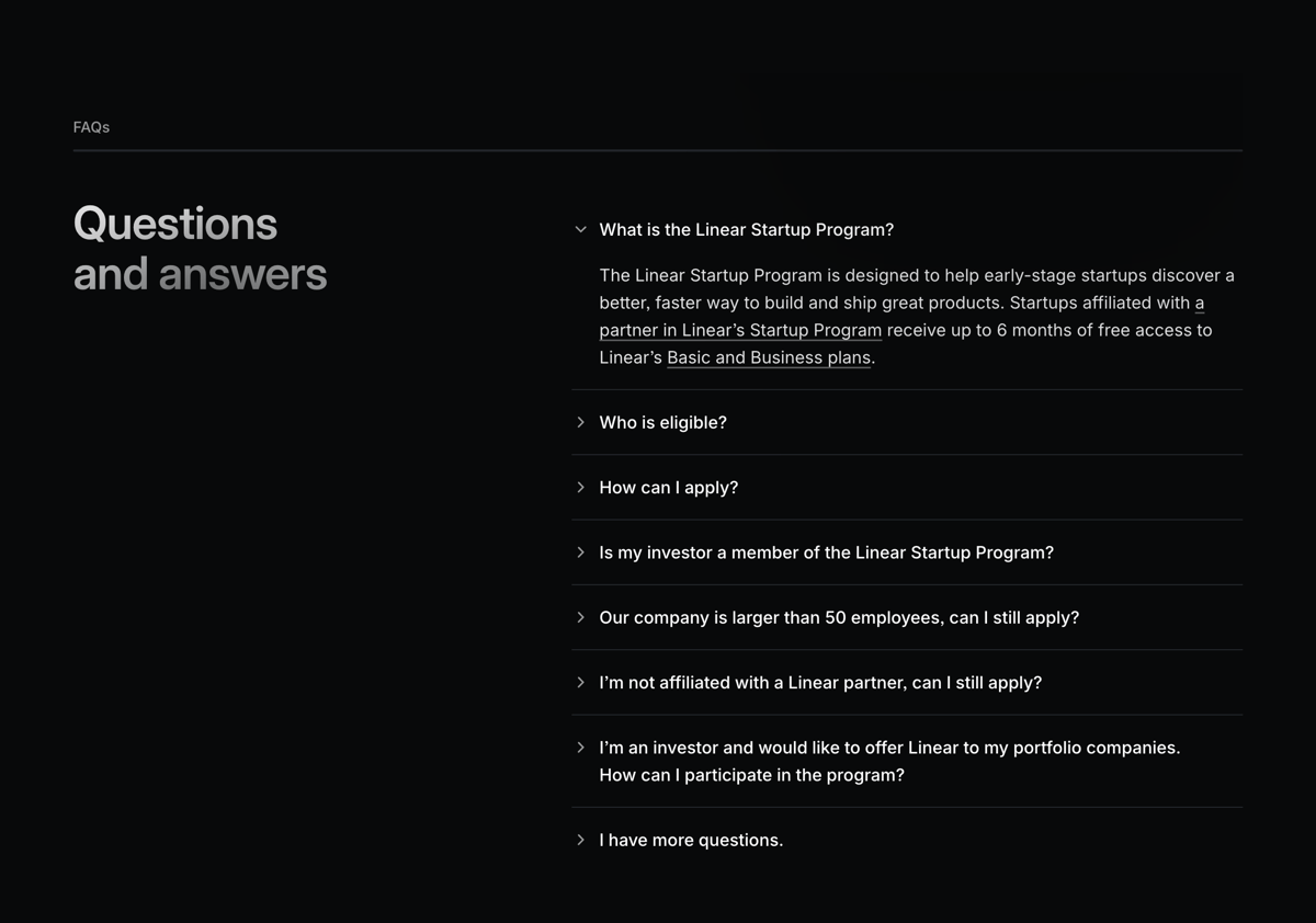 Linear
				faq ui component