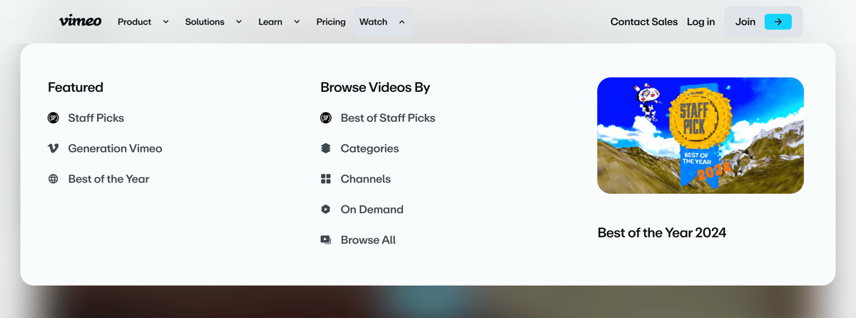 Vimeo
				flyout menu ui component