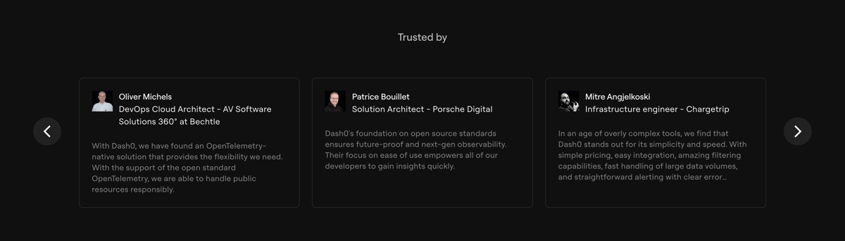 Dash0
				testimonial ui component
