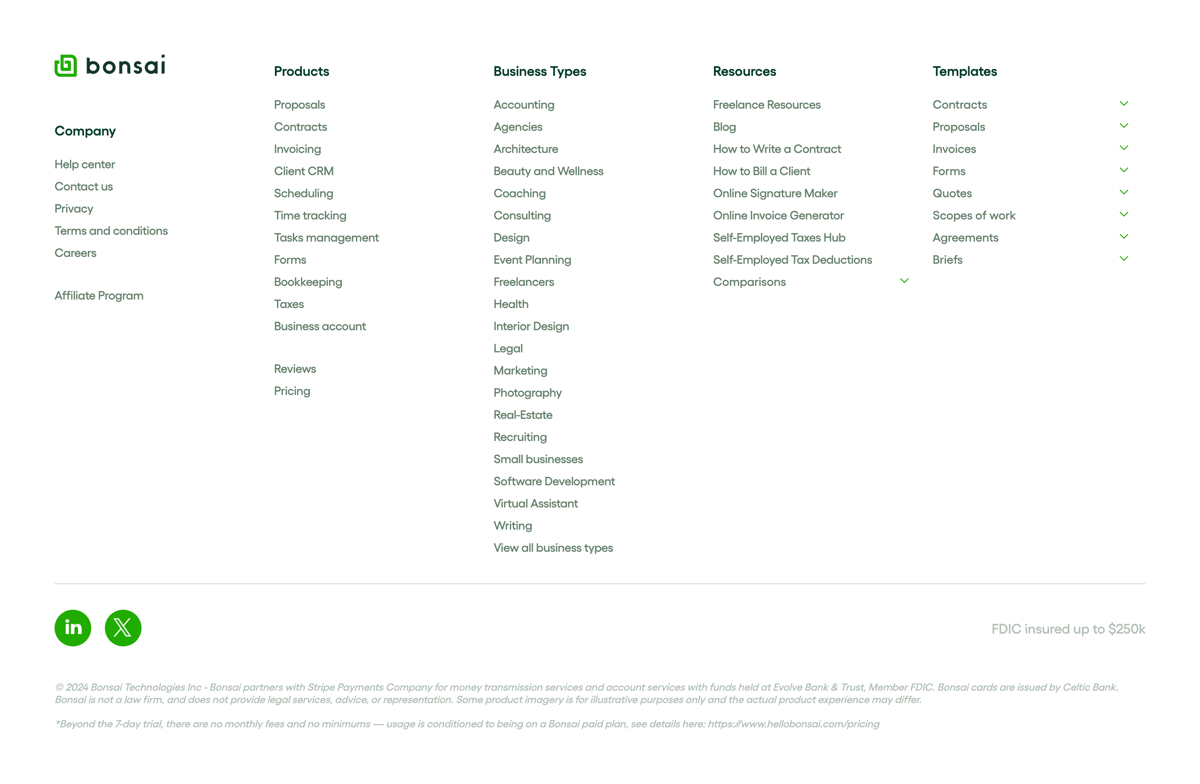 Bonsai
				footer ui component