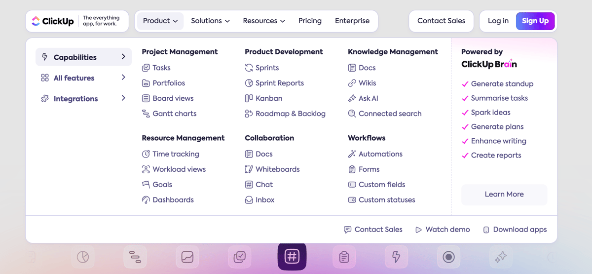 ClickUp
				flyout menu ui component