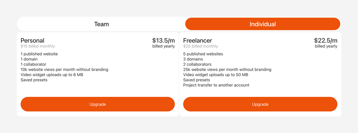 Readymag
				pricing section ui component