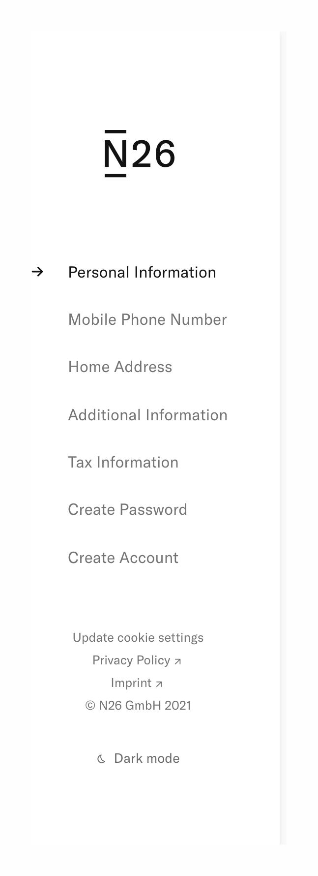 N26
				vertical navigation ui component