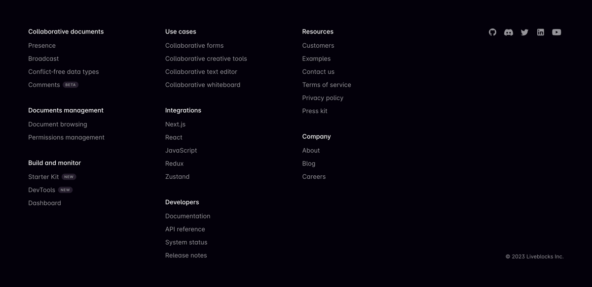 Liveblocks
				footer ui component