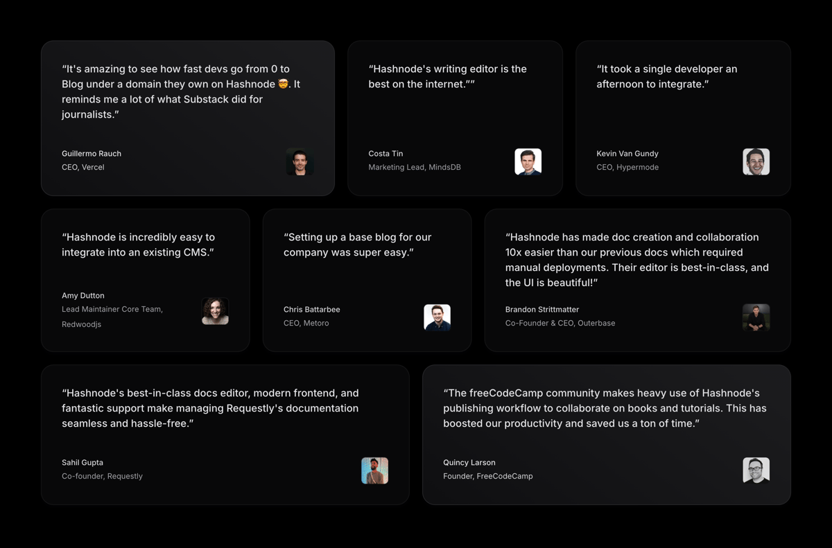 Hashnode
				testimonial ui component