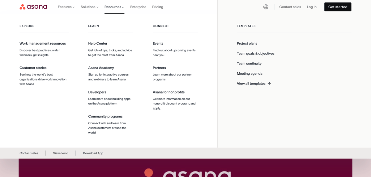 Asana
				flyout menu ui component