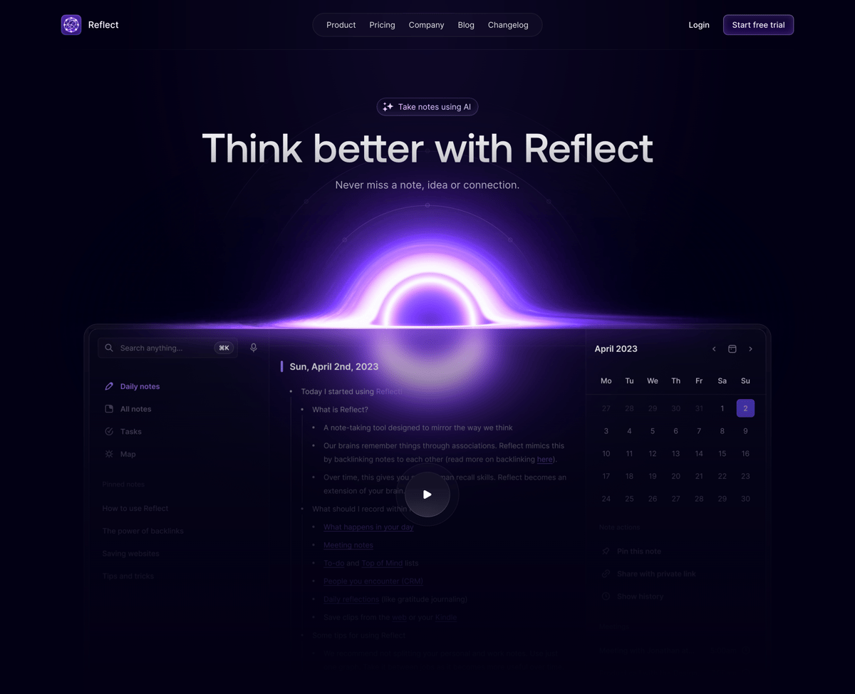 Reflect
				hero section ui component