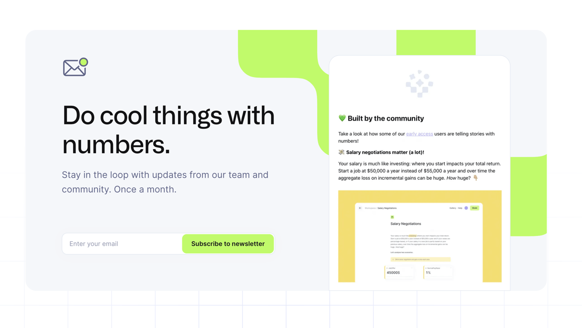 Decipad
				newsletter signup form ui component
